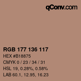 Color code: RGB 177 136 117 | qconv.com