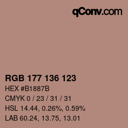 Color code: RGB 177 136 123 | qconv.com