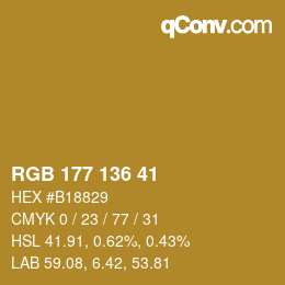 Color code: RGB 177 136 41 | qconv.com