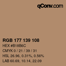 カラーコード: RGB 177 139 108 | qconv.com
