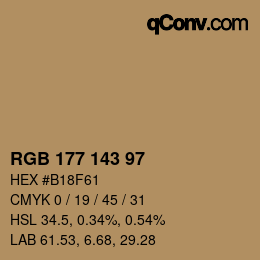 Color code: RGB 177 143 97 | qconv.com
