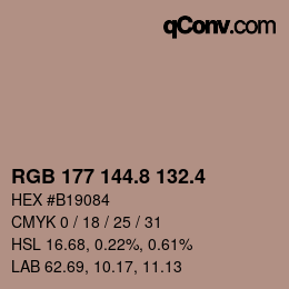 カラーコード: RGB 177 144.8 132.4 | qconv.com