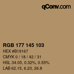 Color code: RGB 177 145 103 | qconv.com