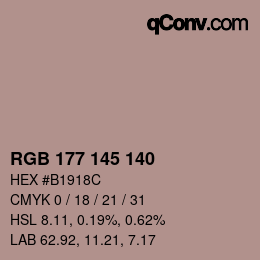 Código de color: RGB 177 145 140 | qconv.com