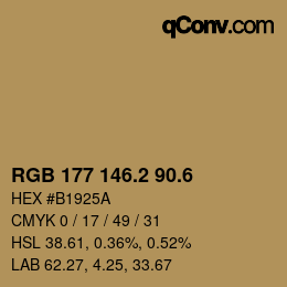 カラーコード: RGB 177 146.2 90.6 | qconv.com