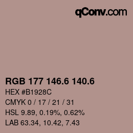 カラーコード: RGB 177 146.6 140.6 | qconv.com