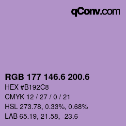 カラーコード: RGB 177 146.6 200.6 | qconv.com