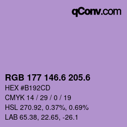 カラーコード: RGB 177 146.6 205.6 | qconv.com