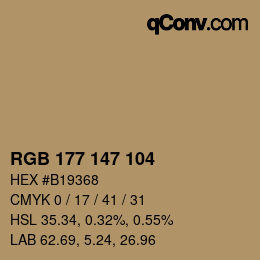 Código de color: RGB 177 147 104 | qconv.com