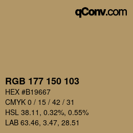 Color code: RGB 177 150 103 | qconv.com