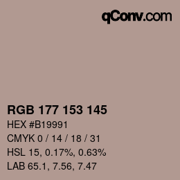 Color code: RGB 177 153 145 | qconv.com