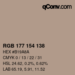 カラーコード: RGB 177 154 138 | qconv.com