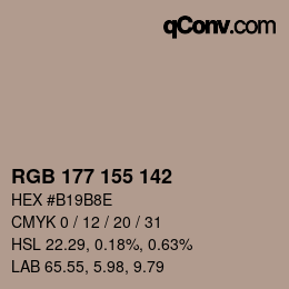 Color code: RGB 177 155 142 | qconv.com