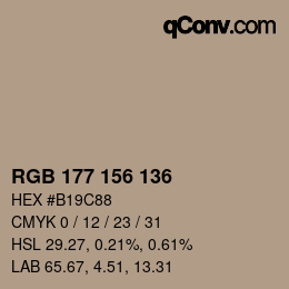 Color code: RGB 177 156 136 | qconv.com