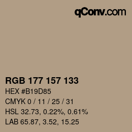 颜色代码: RGB 177 157 133 | qconv.com