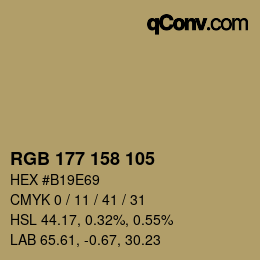 Color code: RGB 177 158 105 | qconv.com