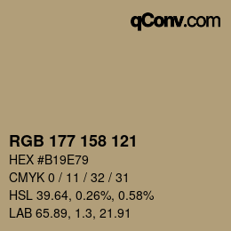Color code: RGB 177 158 121 | qconv.com