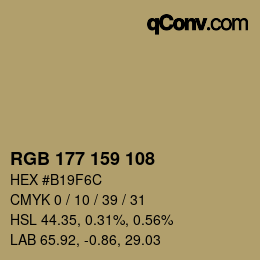 カラーコード: RGB 177 159 108 | qconv.com