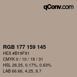 Color code: RGB 177 159 145 | qconv.com