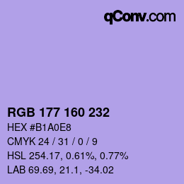 Color code: RGB 177 160 232 | qconv.com