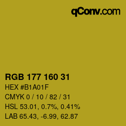 Color code: RGB 177 160 31 | qconv.com