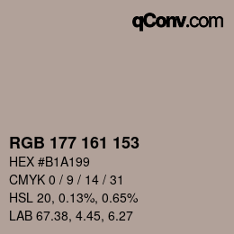 Color code: RGB 177 161 153 | qconv.com