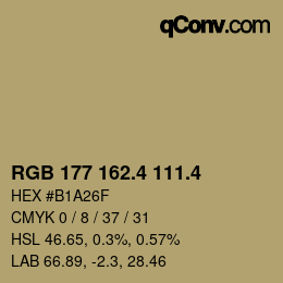 カラーコード: RGB 177 162.4 111.4 | qconv.com