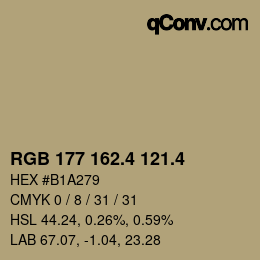 カラーコード: RGB 177 162.4 121.4 | qconv.com