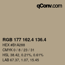 カラーコード: RGB 177 162.4 136.4 | qconv.com