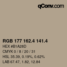 カラーコード: RGB 177 162.4 141.4 | qconv.com