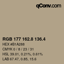 カラーコード: RGB 177 162.8 136.4 | qconv.com