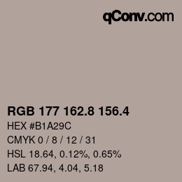 カラーコード: RGB 177 162.8 156.4 | qconv.com