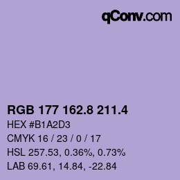 カラーコード: RGB 177 162.8 211.4 | qconv.com