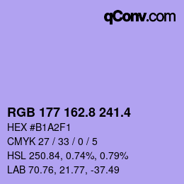 カラーコード: RGB 177 162.8 241.4 | qconv.com