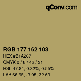 Color code: RGB 177 162 103 | qconv.com