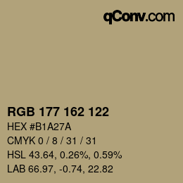 Color code: RGB 177 162 122 | qconv.com