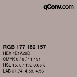 Color code: RGB 177 162 157 | qconv.com