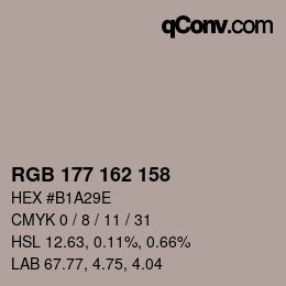 Color code: RGB 177 162 158 | qconv.com