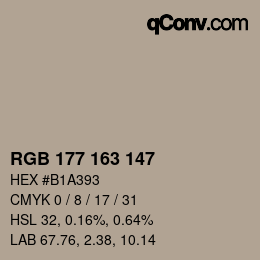 颜色代码: RGB 177 163 147 | qconv.com