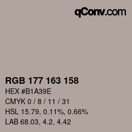 Color code: RGB 177 163 158 | qconv.com