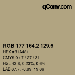 カラーコード: RGB 177 164.2 129.6 | qconv.com