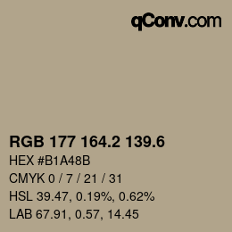 カラーコード: RGB 177 164.2 139.6 | qconv.com