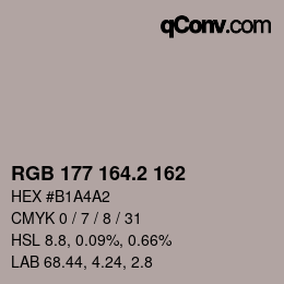 カラーコード: RGB 177 164.2 162 | qconv.com