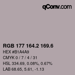 カラーコード: RGB 177 164.2 169.6 | qconv.com