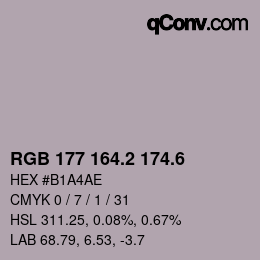 カラーコード: RGB 177 164.2 174.6 | qconv.com