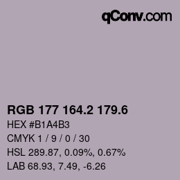 カラーコード: RGB 177 164.2 179.6 | qconv.com