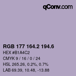 カラーコード: RGB 177 164.2 194.6 | qconv.com