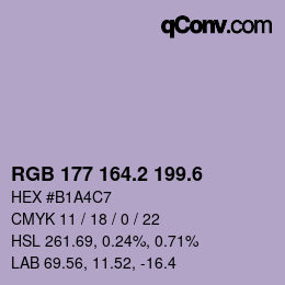カラーコード: RGB 177 164.2 199.6 | qconv.com