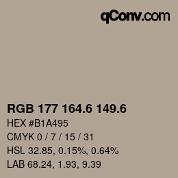 カラーコード: RGB 177 164.6 149.6 | qconv.com