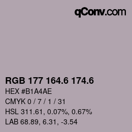 カラーコード: RGB 177 164.6 174.6 | qconv.com